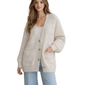 NWT LC Lauren Conrad Cream Longline Cardigan Bling Buttons Size M Pockets Soft